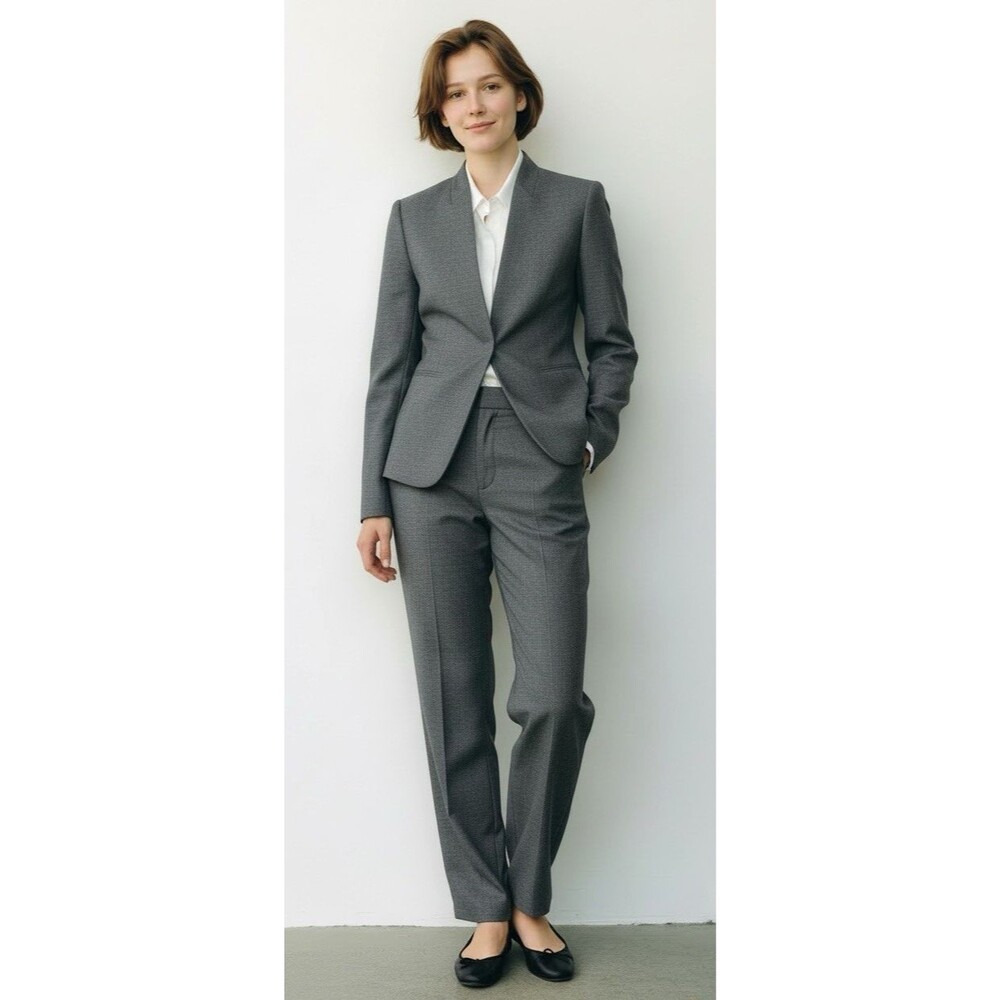 Ann Taylor womens gray v-neck pant suit size 0p sophisticated tailored look